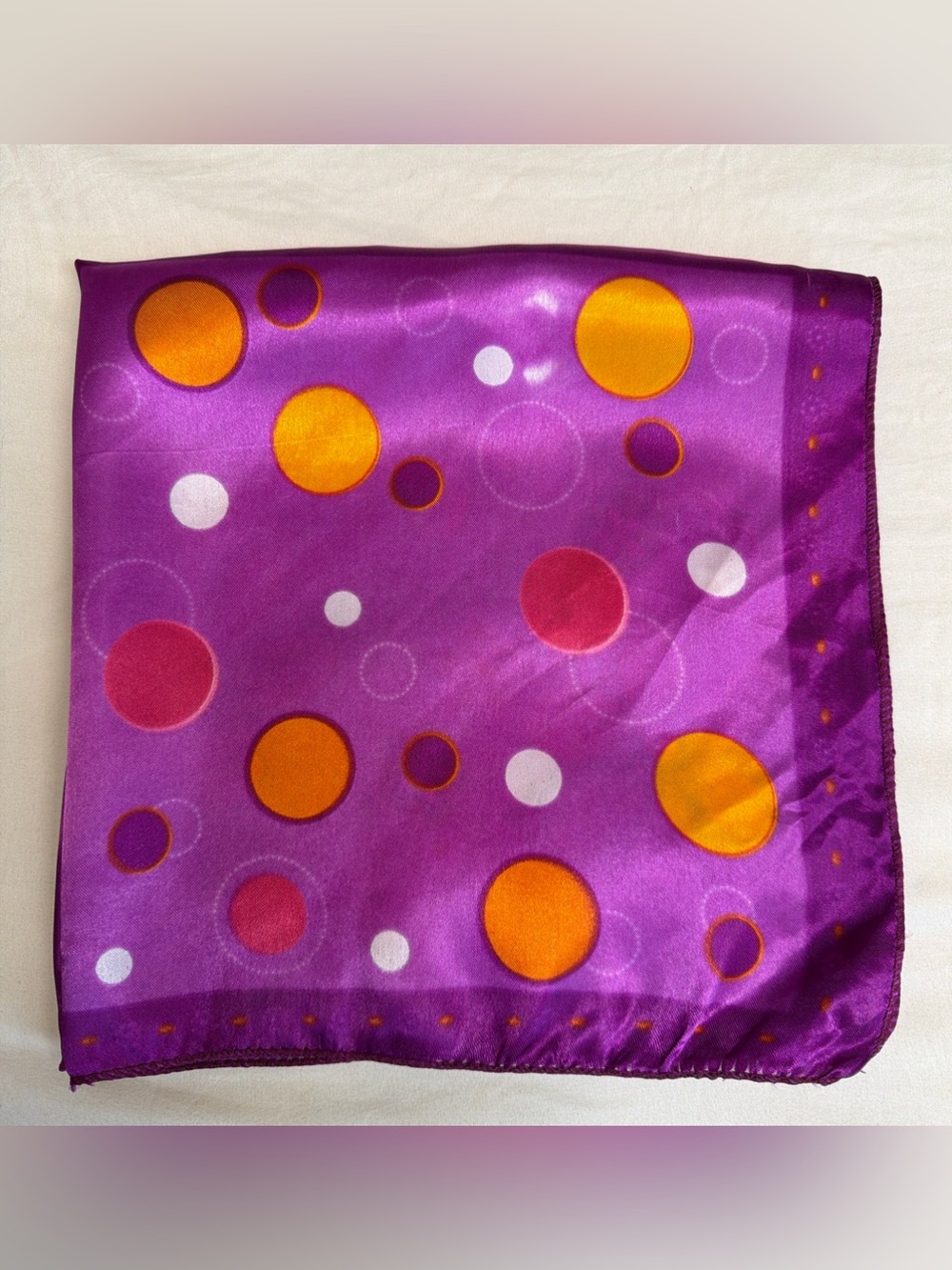 Purple Polka Dot Scarf with Orange and Pink Accents